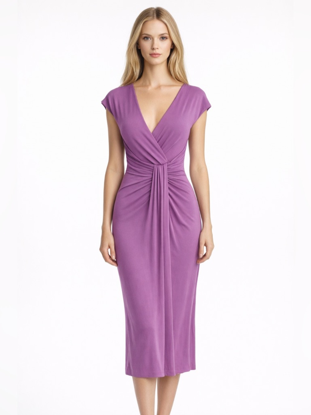 MICHAEL KORS COLLECTION Dahlia Draped Midi Dress Purple Made In Italy Size 6 NWT